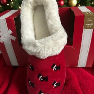 Charter Club Fash Box Slip On Scottie Dog Slippers NIB Red/White
